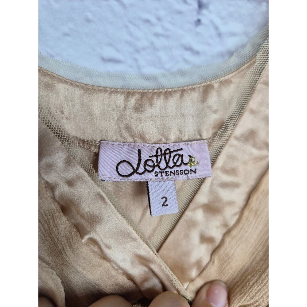 Lotta Stensson Silk Dress Gold Metallic Trim Fairycore Y2K Homecoming Mini 2 - Picture 8 of 8